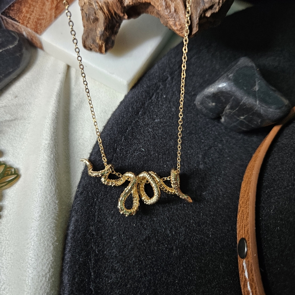 Gold Snake Slide Charm Necklace